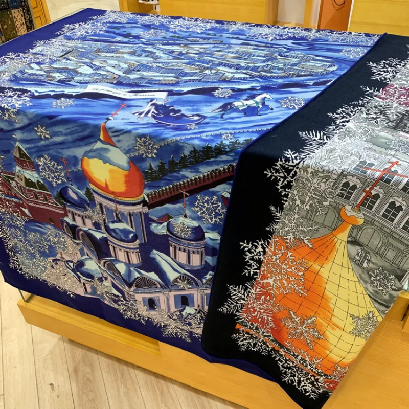 

High-end Elegant Women Exquisite Via Moscow Double-sided Printed Quality Silk Wool Hand-rolled Edge Large Square Scarf Shawl