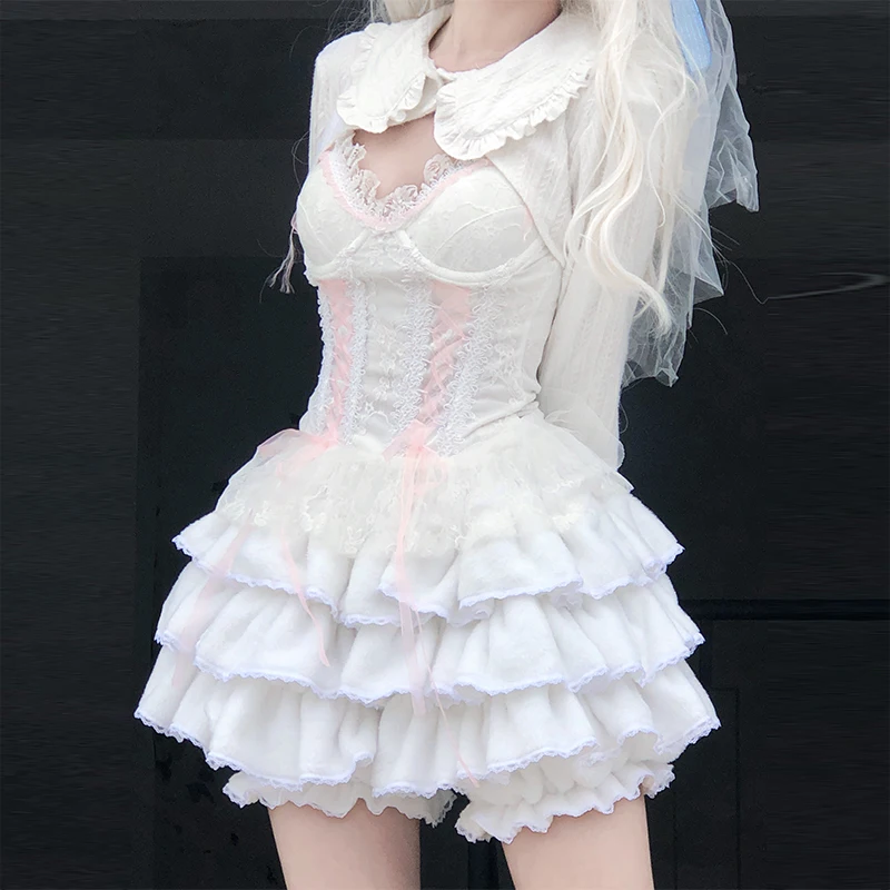 Harajuku Y2k Sweet Pink White Velvet Pumpkin Pants Lolita Bloomers JK Plush Shorts Japanese Kawaii Ruffles Lantern Shorts