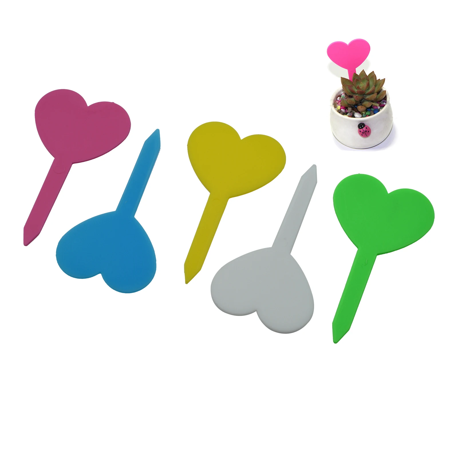 

100pcs Heart-shaped Plant Label Marker Stake Decor Name Tag Reusable PP 8.3x4.7cm Insertable Soil Pink/Bule/Yellow/White/Green