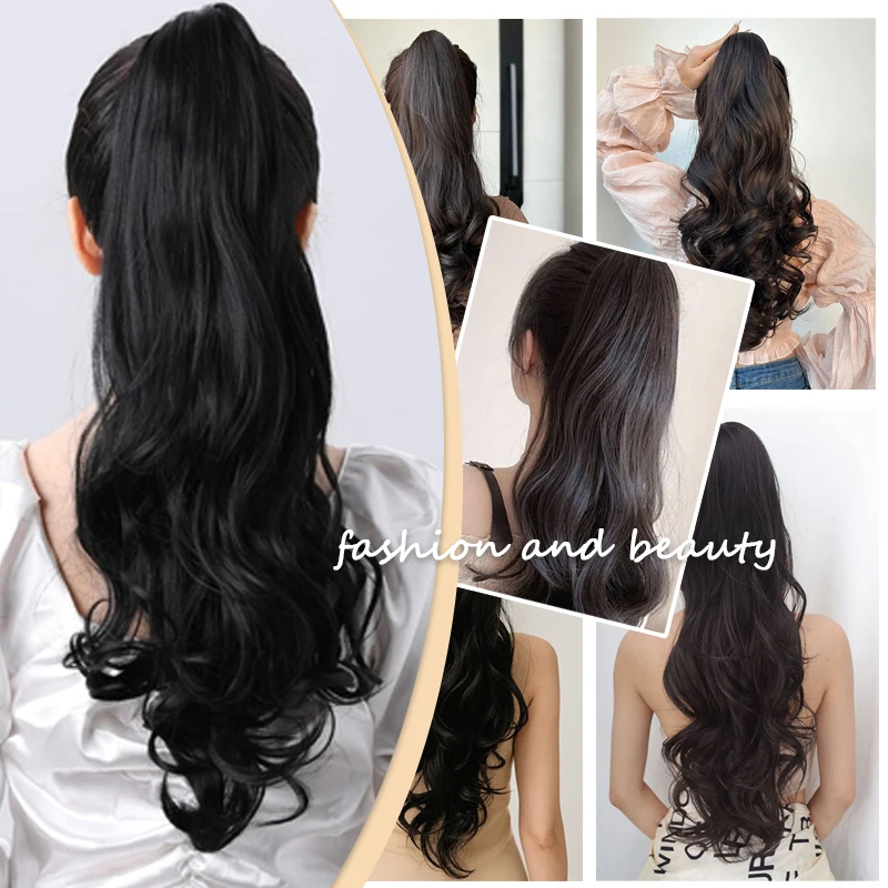 18inch Synthetic Wavy Hair Ponytail Extensions Wig Claw Clip Wavy Ponytail Hairpiece with Drawstring for Women Daily Party Use