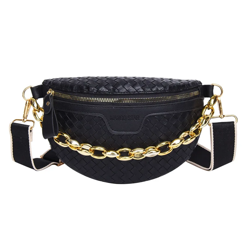 Thick Chain Women Plaid leather Waist Bag Shoulder Crossbody Chest