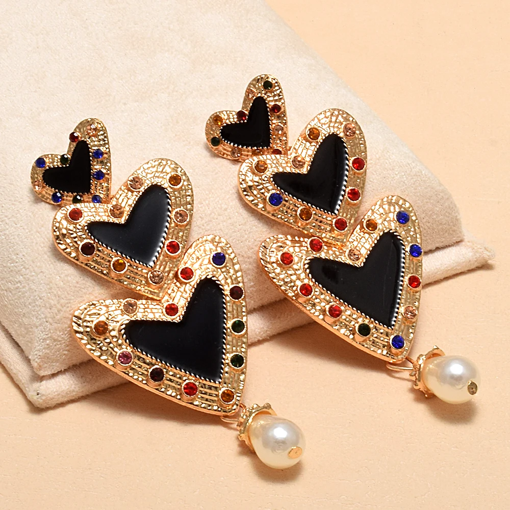 Dangle Earrings Drop Earrings Long Earrings Crystal Earrings Metal Love-Heart Long Earrings Crystal Drop Earring Jewelry Accessories Women