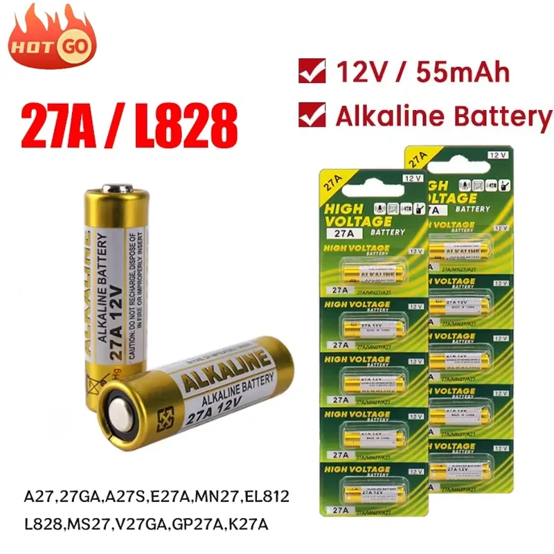 27A 12V A27 Alkaline Battery for Car Alarm Remote Control Doorbell Walkman Dry Cell G27A MN27 MS27 GP27A L828 V27GA R27A 10PCS alkaline battery disposable battery