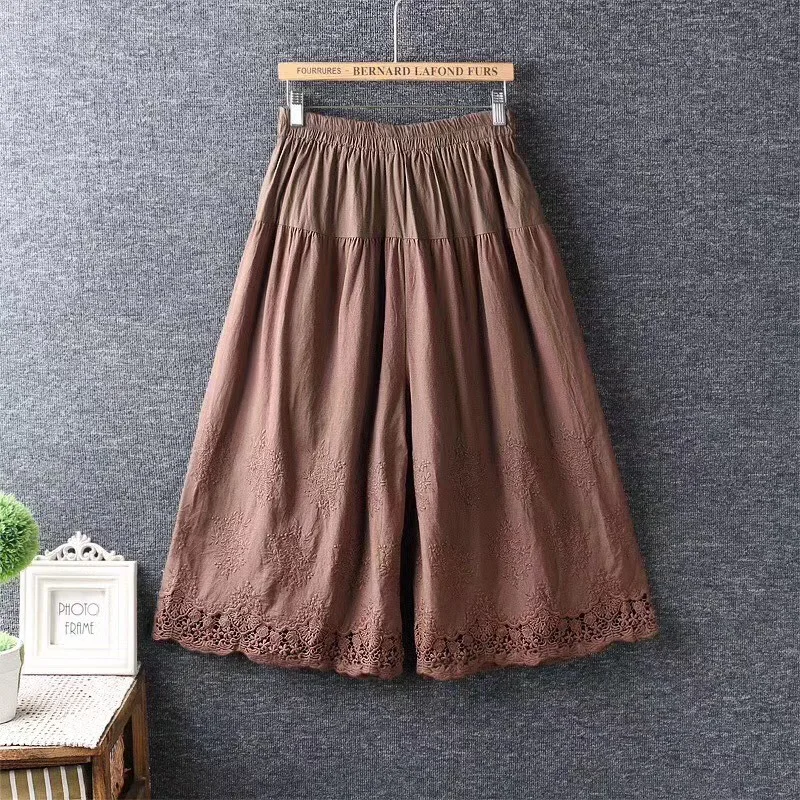 carhartt pants summer Vintage cotton embroidery flowers Wide leg pants Female lolita sweet RV454 capri pants