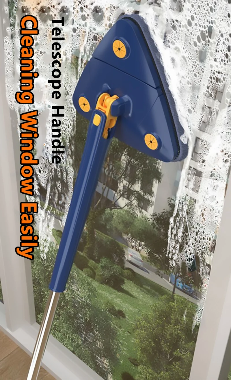 Triangle 360 Cleaning Mop Telescopic Household Ceiling Cleaning Brush Tool Self-draining To Clean Tiles and Walls