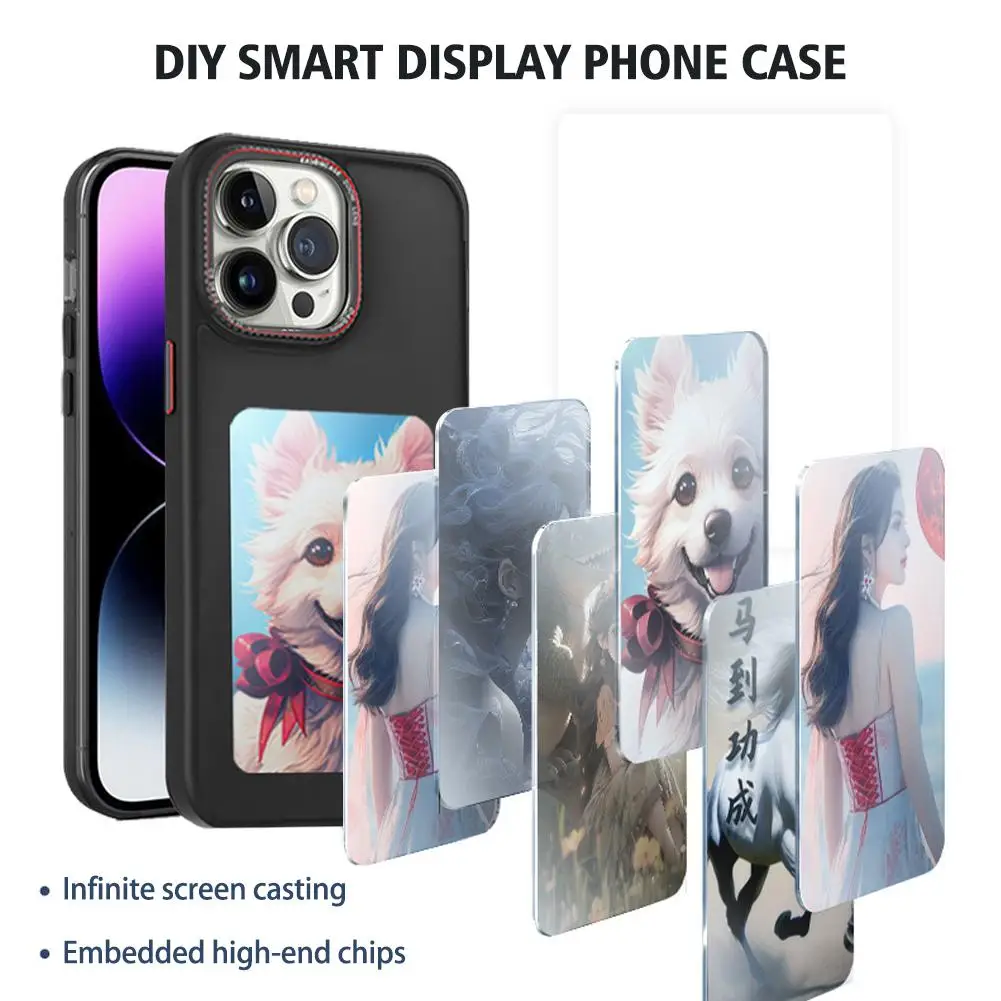 

For iPhone 13/14/15 Pro Max Phone Case DIY Smart Display Ink Glass Screen Cover Projection Customized G8G9