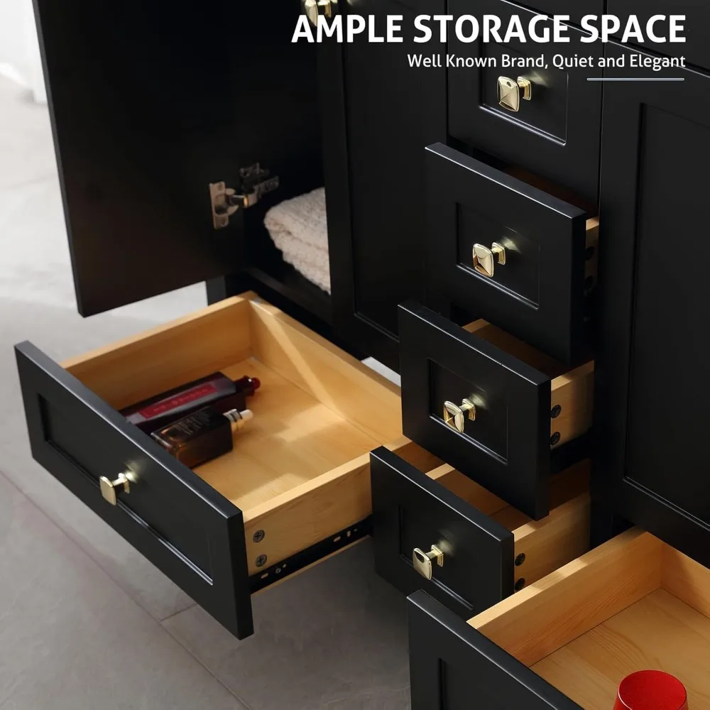 Bathroom Organizers, Bathroom Vanities Cabinet With Sink Combo Set, Undermount Double Resin Sink Thickened Wood, Matte Black Fau 4