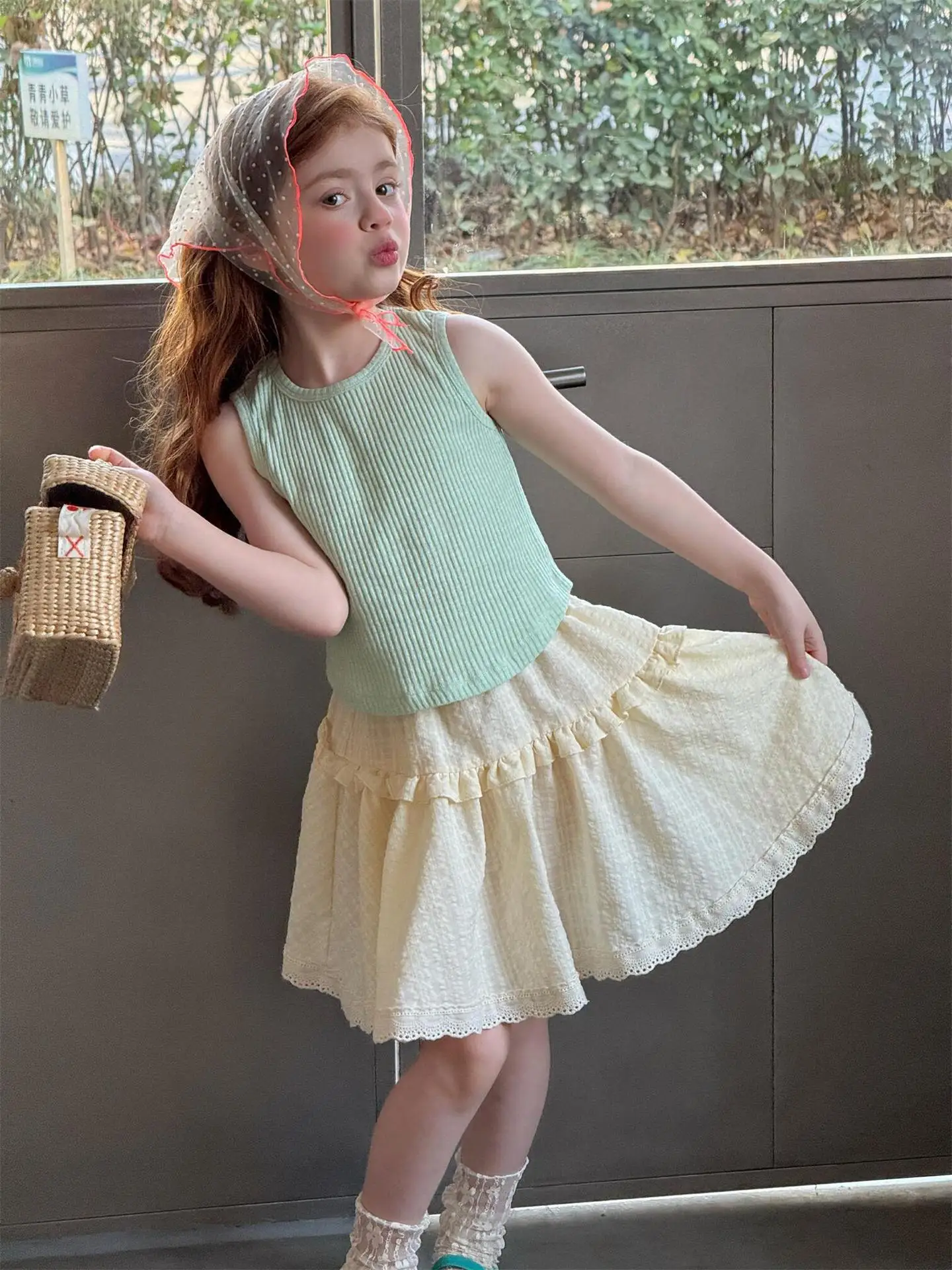 2026년 봄 신상 한국 아동복 여아 탱크탑 심플 무지 다용도 민소매 티셔츠