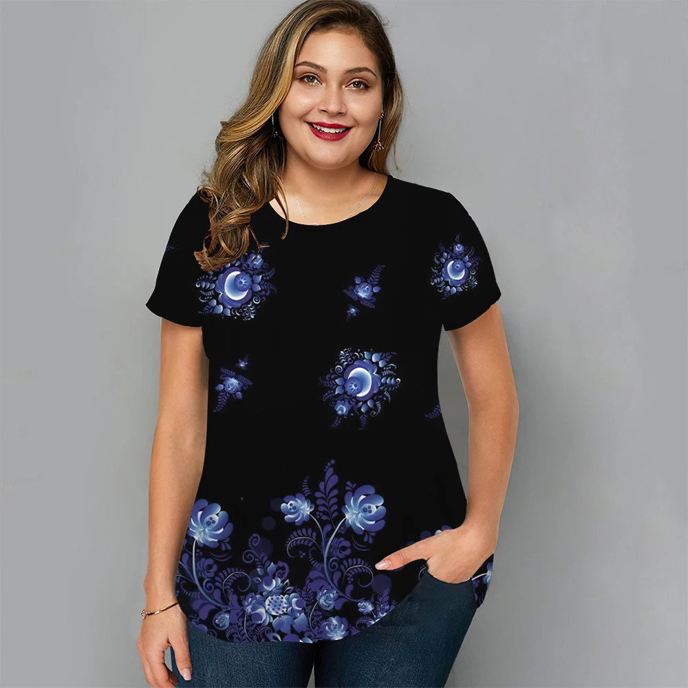 Floral T Shirt Für Frauen Übergroßen Y2k Mädchen Kleidung O Hals Mode Kurzarm Bluse Sommer Neue Streetwear Weibliche Casual tops
