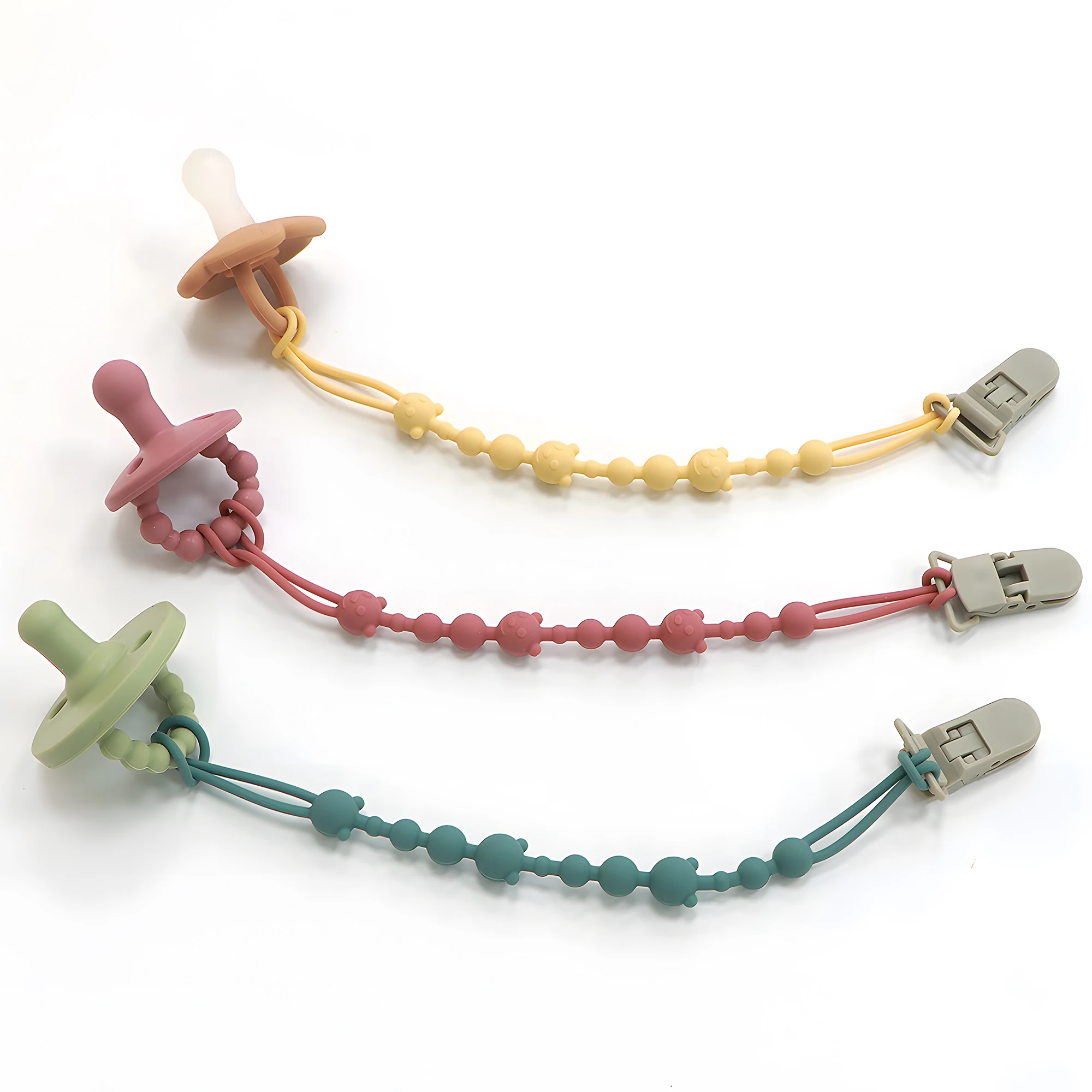 Beruhigender Schnuller mit Anti-Verlust-Kette für Kinderwagen, Baby-Silikon-Schnullerclip, Beißspielzeug, Anti-Verlust-Band – Detail 5