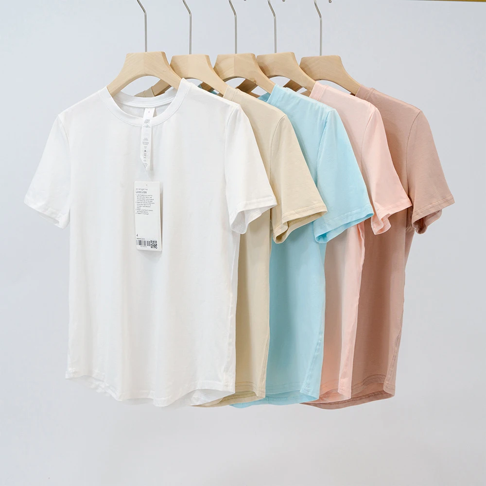 

Cotton Love Crewneck Yoga Short Sleeve Sports Running Fitness Knitted Loose Jogging Breathable Top for Summer