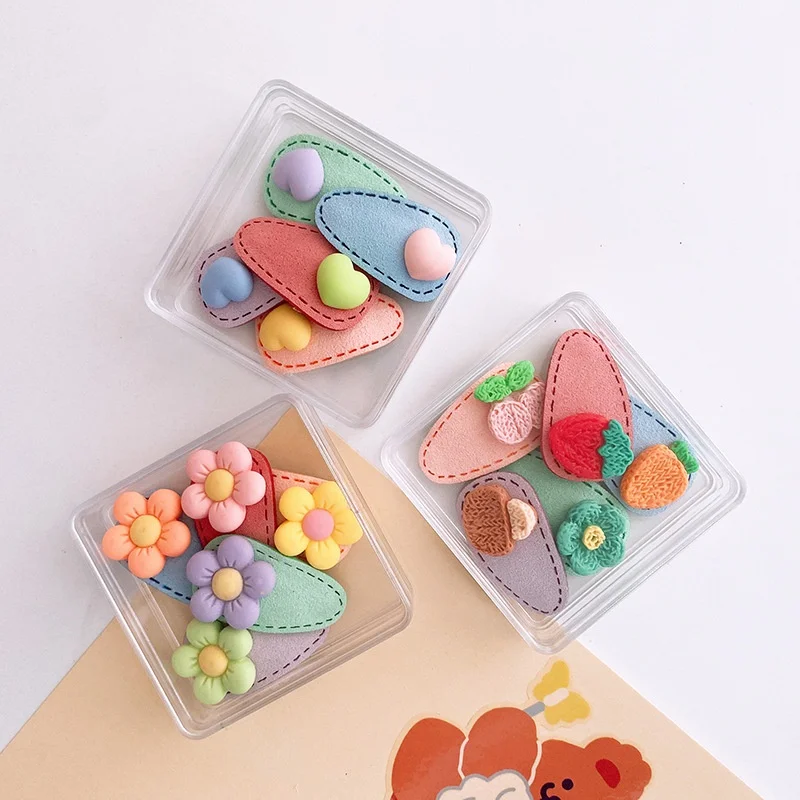 5pcs/box Mini Korean Hairpins for Baby Girl Small Cute Floral Fruit Heart Hair Clip Bang Side Clip Baby Girl Hair Accessories 3
