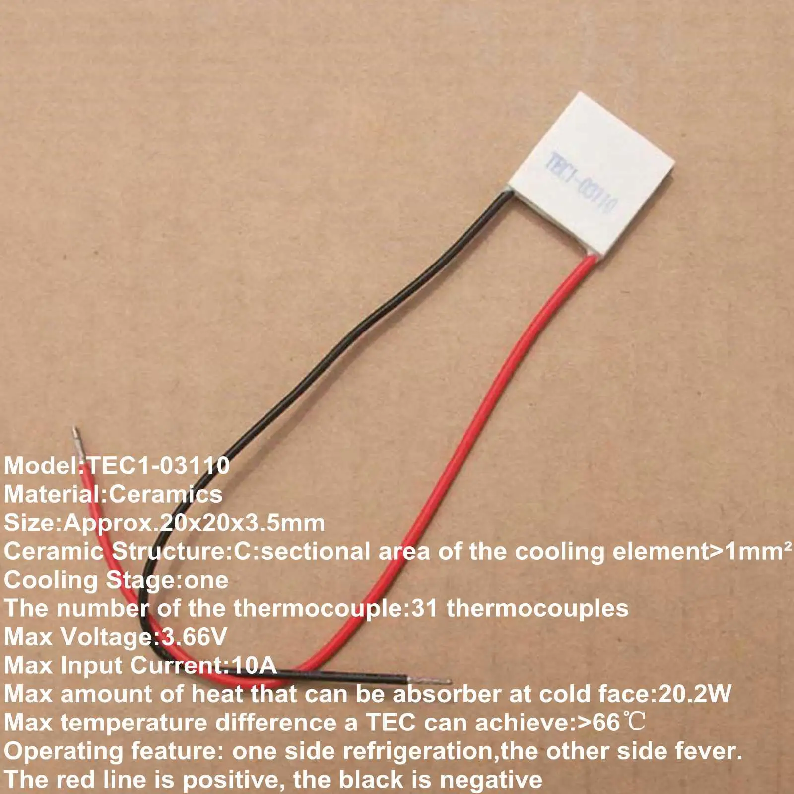 20x20x3.5mm 10A 3.66V 20.2W TEC1-03110 Thermoelectric Cooler Peltier Heatsink Refrigeration Refrigerator