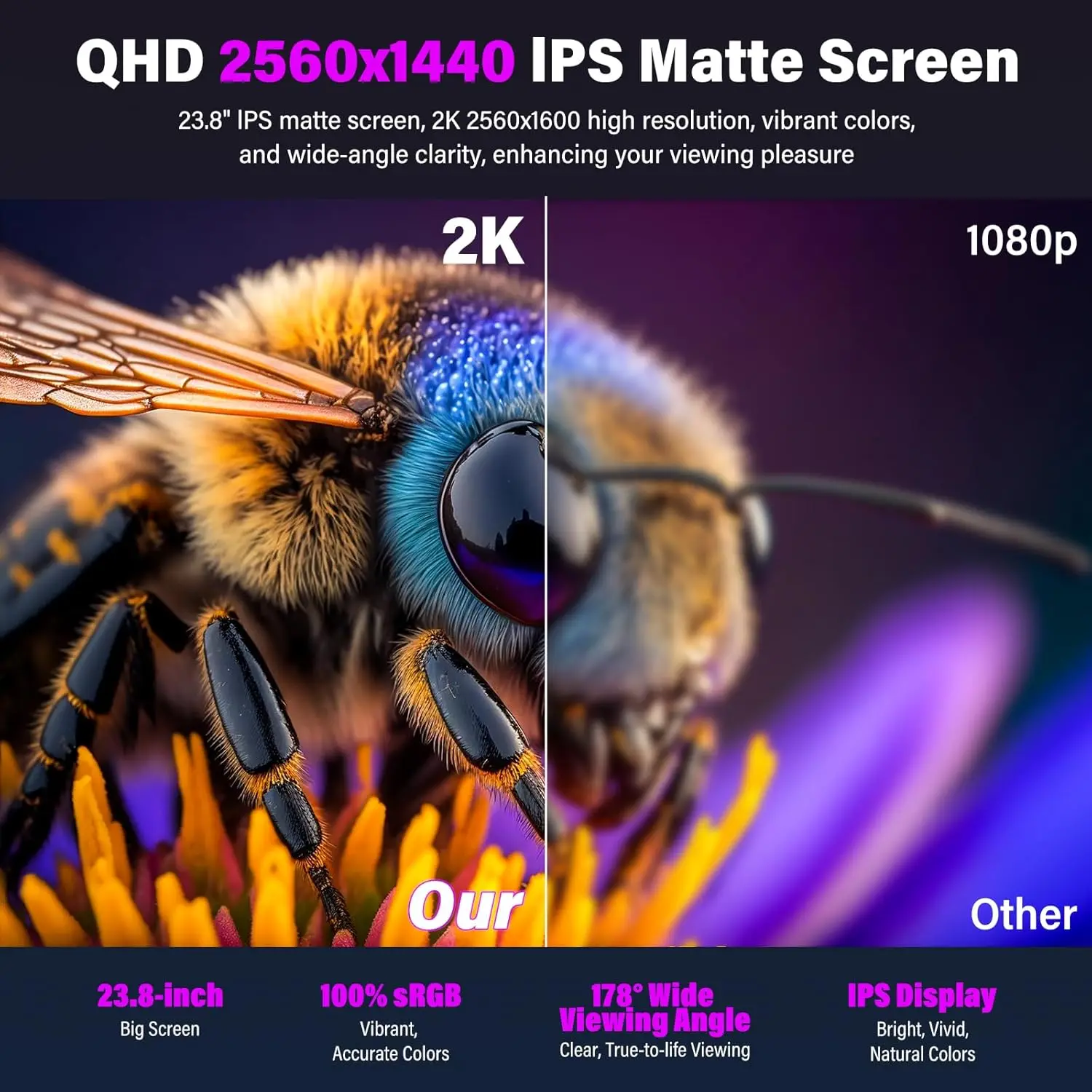 UPERFECT 23.8180Hz 2K 휴대용 게임 모니터 QHD 유형-C PC 노트북 게임 콘솔 PS5 스위치 PC PhoneWith 홀더를 위한 HDR FreeSync를 위한 HDMI 눈 관리 외부 두 번