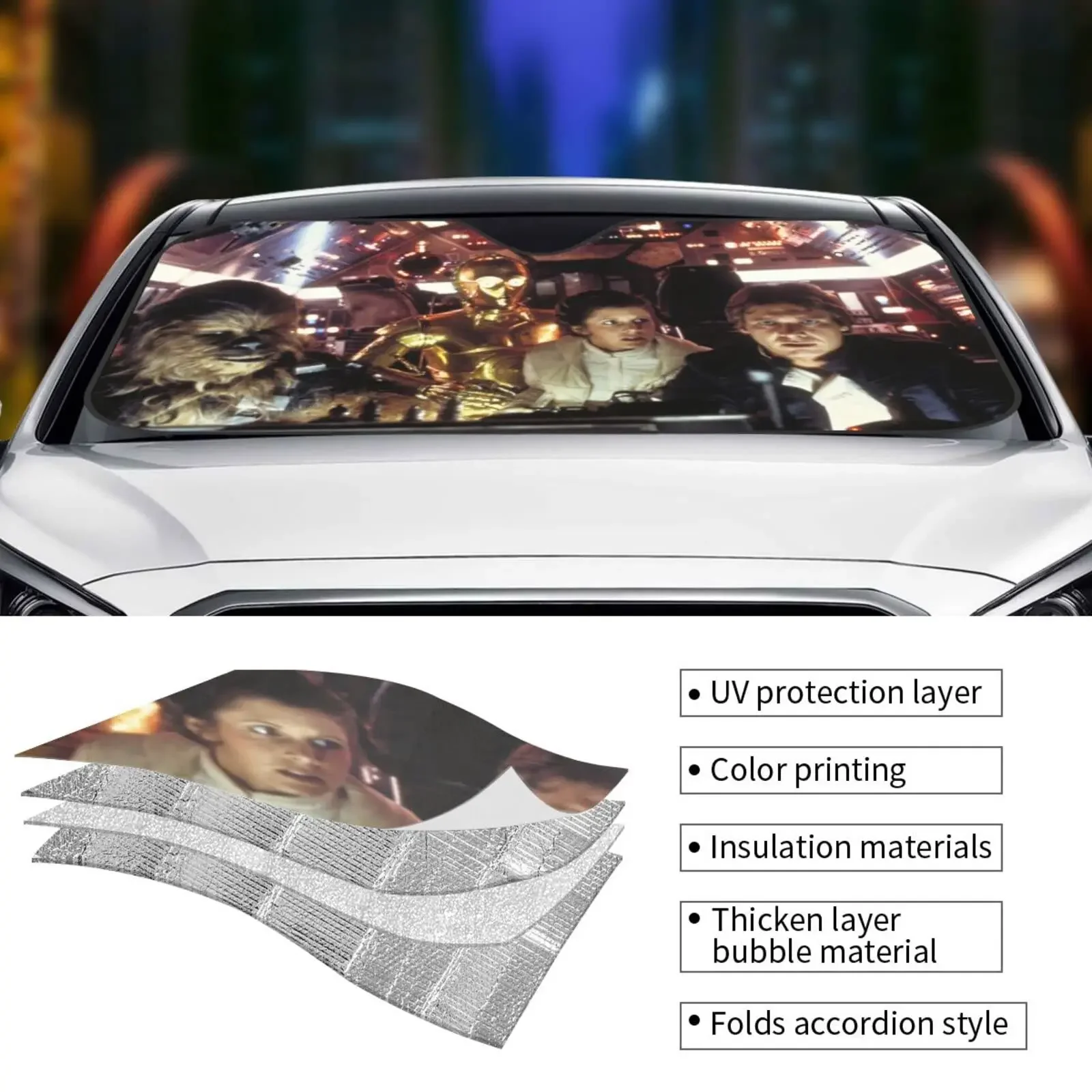 S-star Funny W-wars Windshield sun Shade Car Sun Shade for Front Windshield Sunshades Foldable Visor Protector Blocks UV Rays
