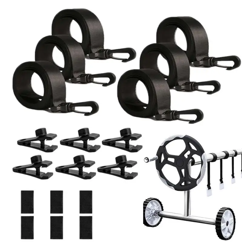 18Pcs Pool Solar Cover Reel Set Snap-Lock Clips And High-Density Nylon Straps for Reel Pool Cover Attachment For Enhanced Grip