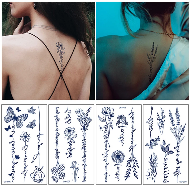 Tatuagem falsa para mulher Herbal Juice Tattoo Adesivos Semi-permanente descartável impermeável borboleta rosa azul tinta tatuagem adesivos