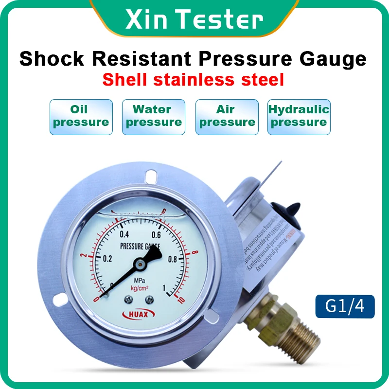 

Xin Tester Axial Water Pressure gauge Thread G1/4 stainless steel Anti-Vibration Air Oil Hydraulic manometer 0-60Mpa
