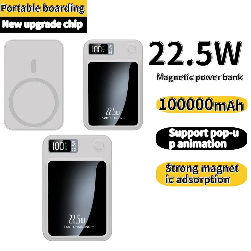 

100000mAh Wireless Power Bank 22.5W Magnetic Qi Portable Powerbank Type C Fast Charger For iPhone8-15 Mini MaCsafe free shipping