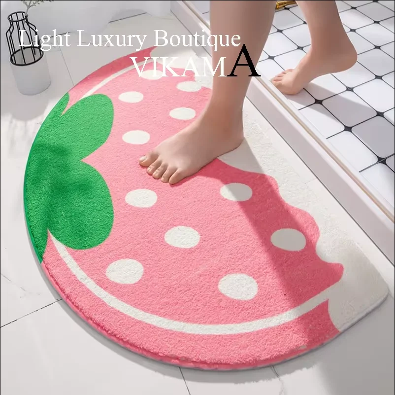 Floor Mat Cute Strawberry Imitation Cashmere Anti-slip Dirty Resistant Washable Kitchen Bathroom Entrance