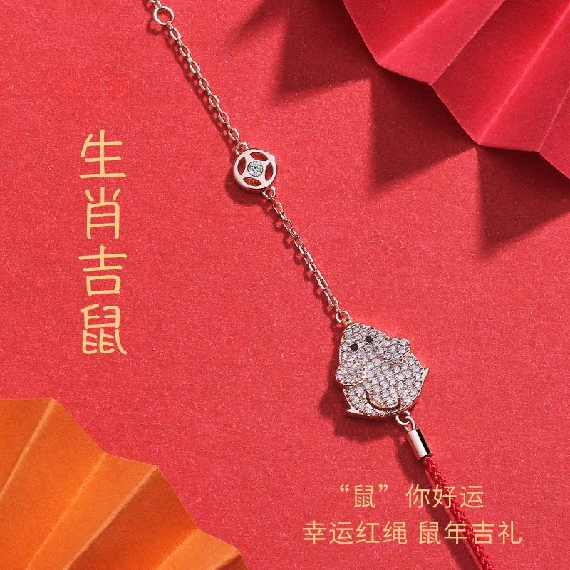 

UMQ Original Birth Year Sterling Silver Red Rope Bracelet Zodiac Rat Lucky Jewelry Girlfriends' Gift Girlfriend Gift