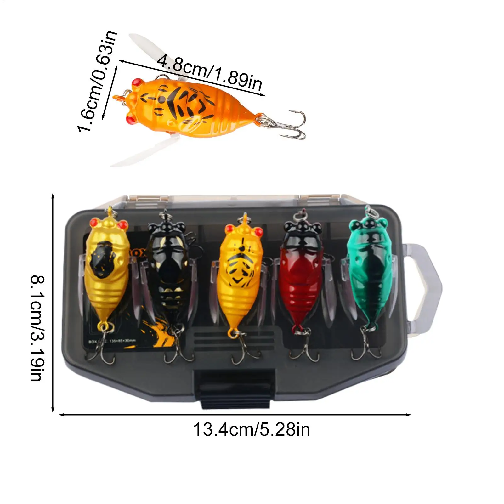 Fishing Lures 3D Cicada Shape Fish Lure 5 Pieces Waterproof Lightweight Fishing Accessories Outdoor Gear For Ice River Lake