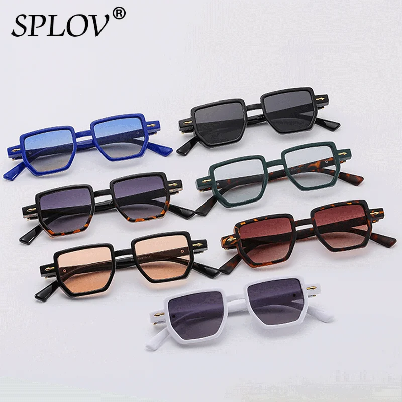 New Fashion Small Square Sunglasses for Women Men Vintage Punk Driving Sun Glasses Rivets Polygon Eyewear Gradient Shades UV400