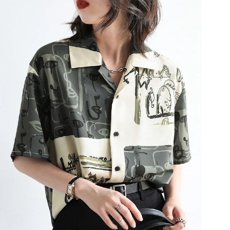 

Deeptown Vintage Women's Shirt Harajuku Japanese Fashion Streetwear Short Sleeve Chic Blouse Oversized Tops Korean Aesthetic New