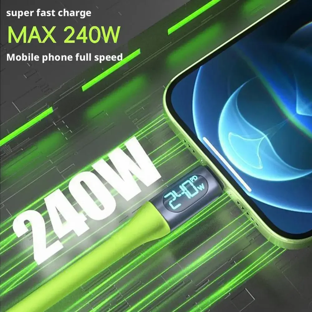 1.5m cable length Digital Display USB C Fast Charge Cable 240W Power Meter USB A To C Type for Samsung Galaxy Pro 480Mbps Sync