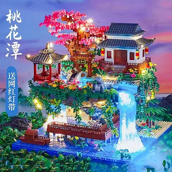 3320 Pcs Tree House Mini Diamond Block Particle Peach Blossom Pool Traditional With Light Chinese Architecture Building Blocks 1