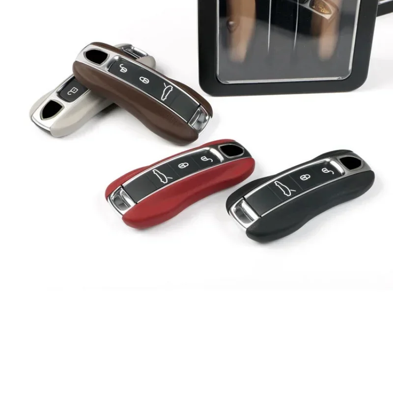 Key Case Cover Car Key Shell Leather Car Smart Key Cover Case Fob For Porsche 911 Macan Boxster Cayenne Panamera Taycan Cayman 971 9YA 718