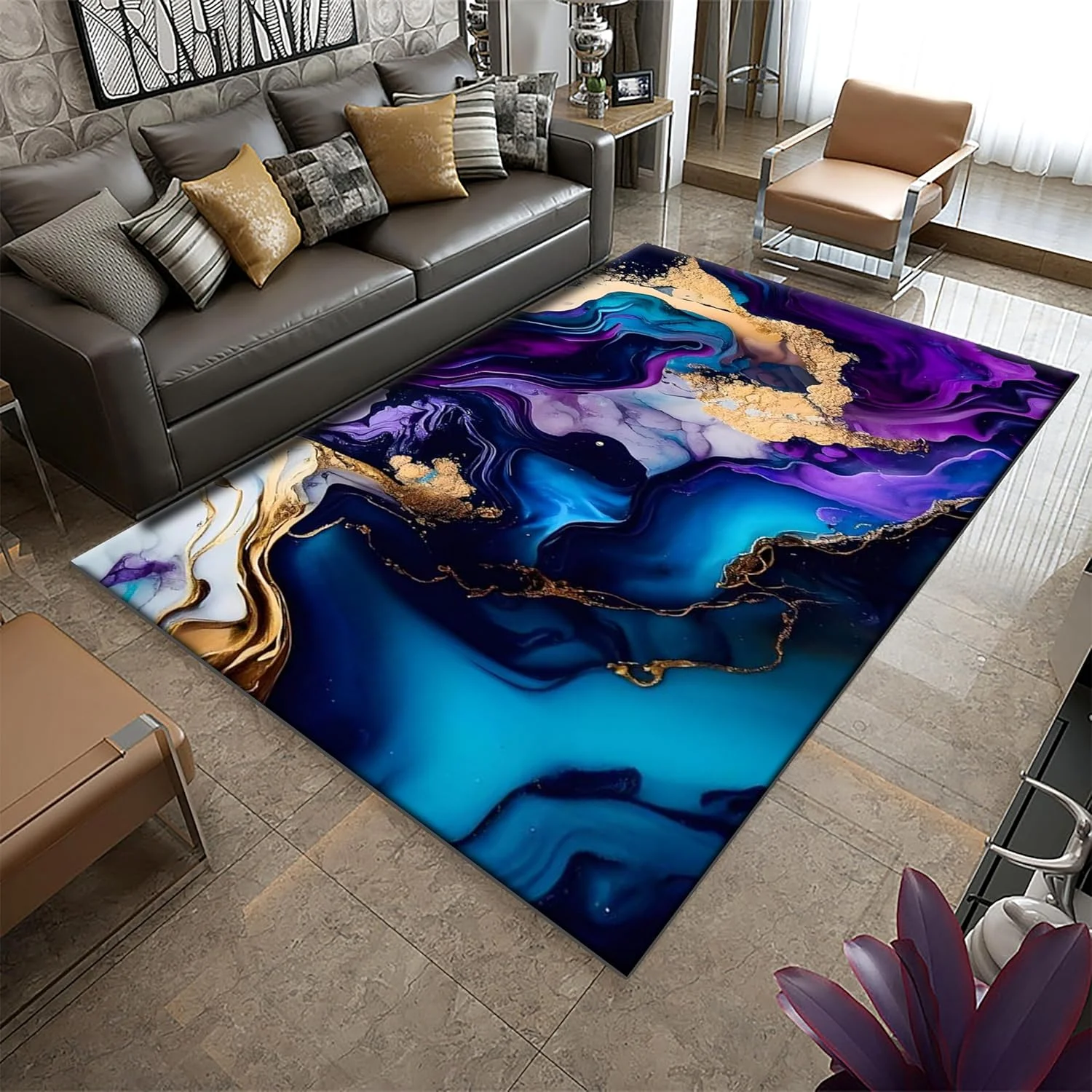 Abstrakter Marmorteppich, rutschfeste Bodenmatte, geeignet für Wohnzimmer, Schlafzimmer und Heimdekoration