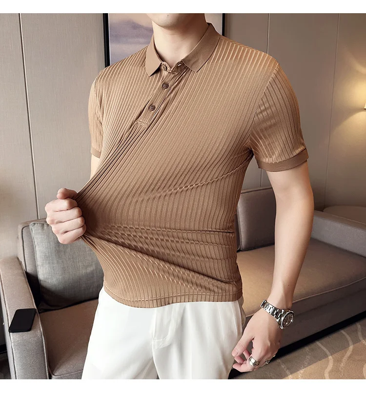 2023 Summer Short Sleeve T-shirts Men Striped Casual Polo