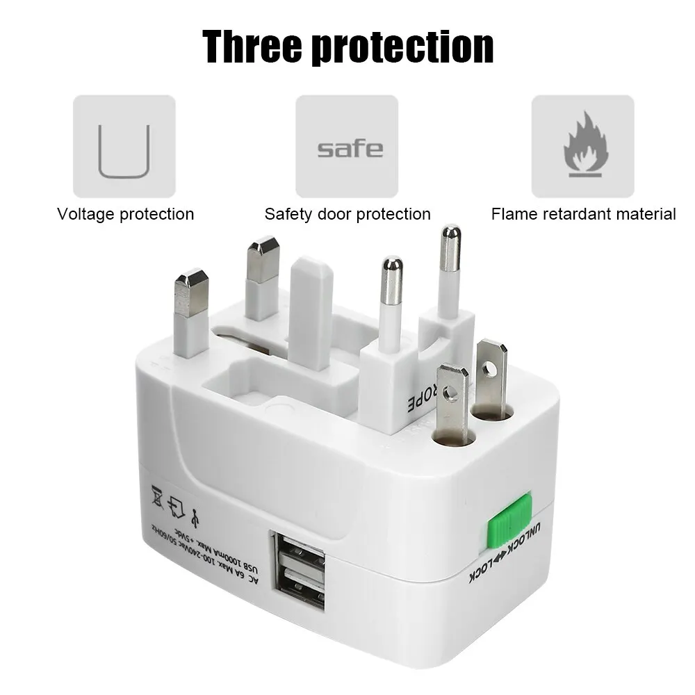 Power Charger Adapter AU US UK EU Converter All in One International Plug 2 USB Ports World Travel AC