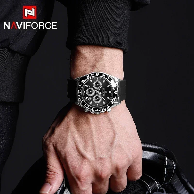 NAVIFORCE Luxury Multi-Functional Chronograph Sport Watch with Silicone Band and Luminous Features