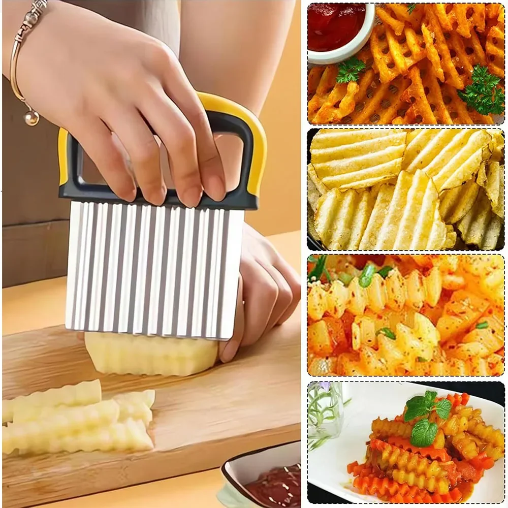 Crinkle Cutter Stainless Steel Potato Carrot Chip Vegetable Multipurpose-Salad Veggies Crinkle Wavy Chopper French Fry Slicer