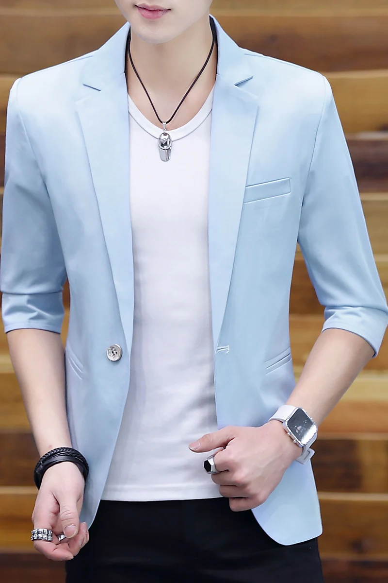 2024 summer small suit men's mid-sleeve suit men Korean version slim small suit handsome youth seven-quarter sleeve jacket 5