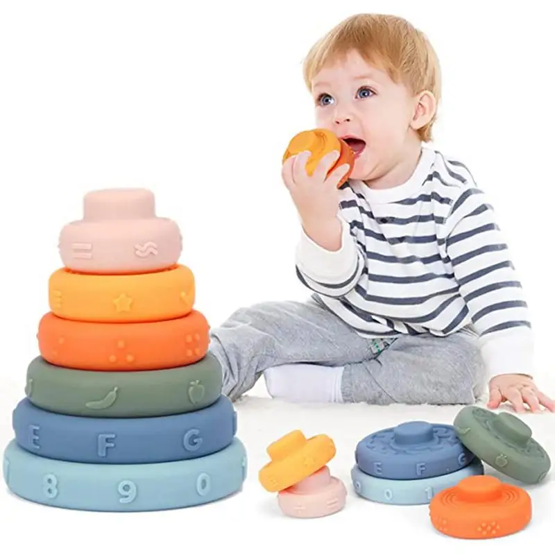 

Toddler Stacking Toy Stackable Ring For Babies Early Educational Montessori Sensory Stacker Toys Babies Infant Silicone Teether