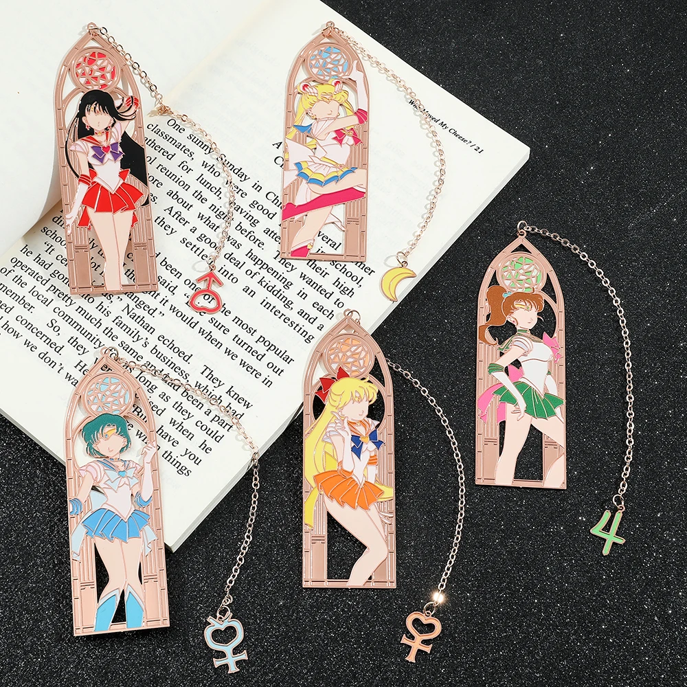 Anime Sailors Moon Sweet Figure Metal Bookmarks for Women Girls Fans Collection Page Mark for Books Lover Reading Supplies Gifts