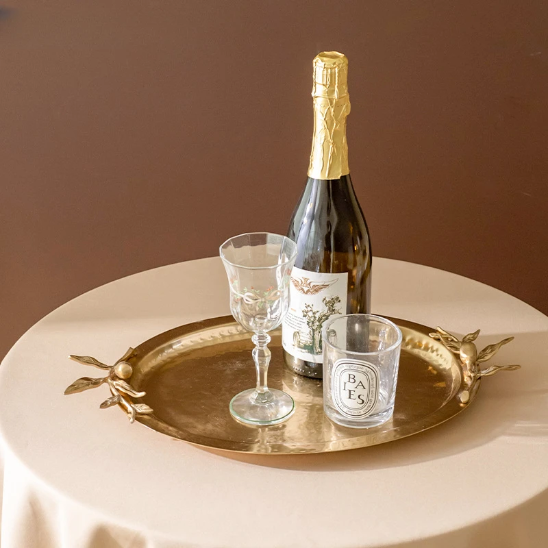 

Imported home gold silver oval tray with branches and leaves, dining room, living room tabletop decoration, ornaments