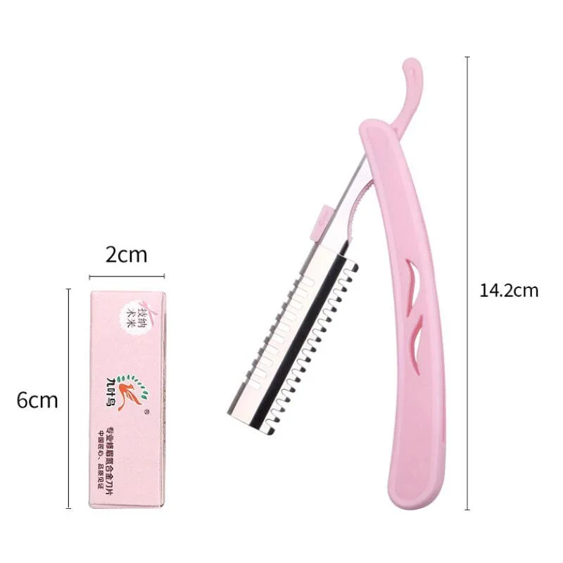 Karsyngirl 1Pcs Folding Eyebrow Trimming Knife Holder Portable Eyebrow Trimmer Face Razor Beauty Makeup Tool