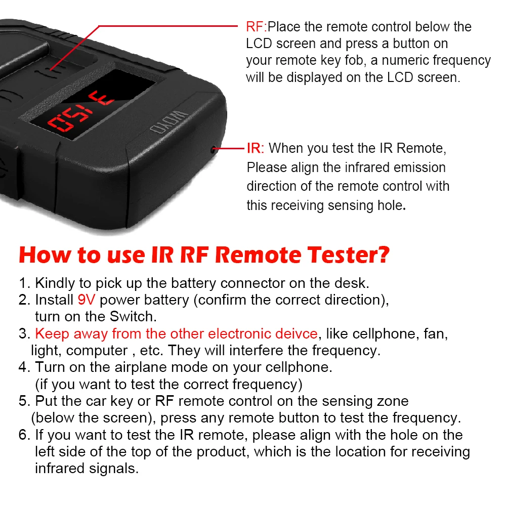 WOYO Car IR Infrared Remote Auto Key Digital Frequency Tester Remote Control Tester, Record Frequency for door key remote clone