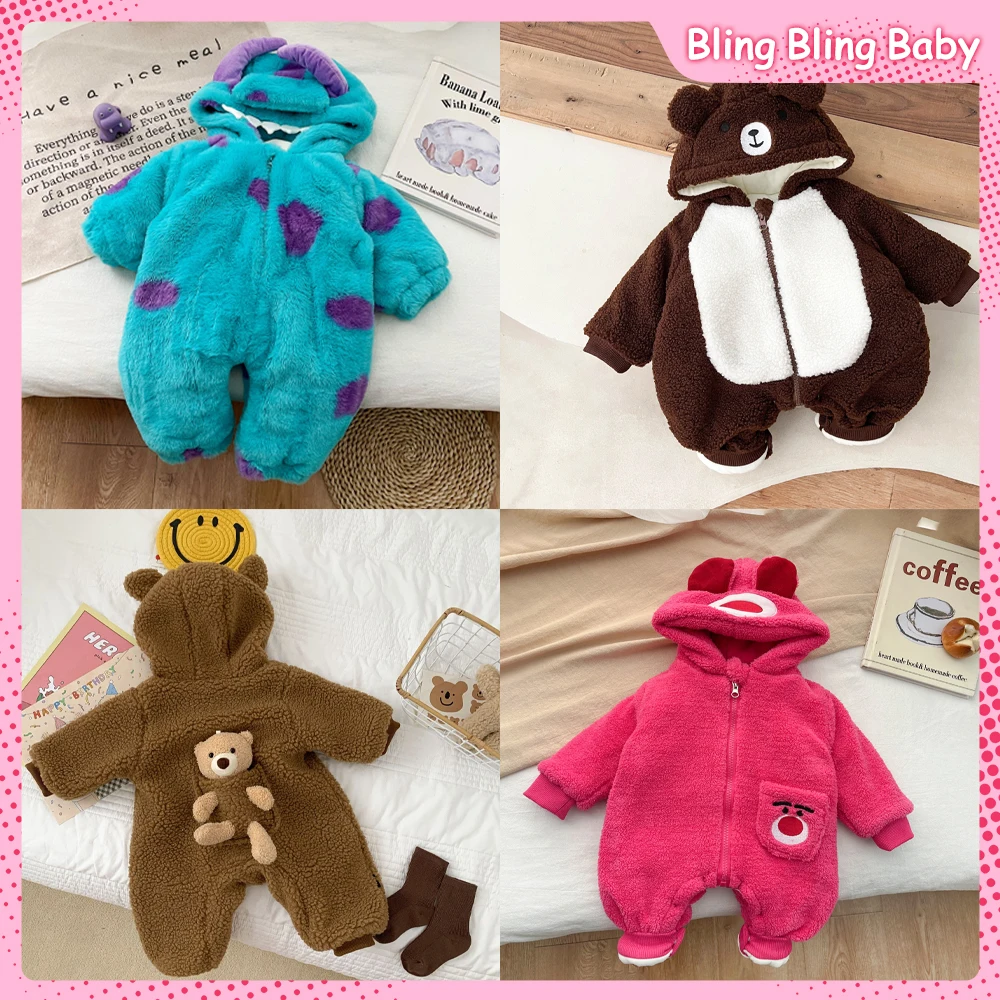 

Kawaii Doll Baby Onesie Disney James-P-Sullivan Lotso Bear Hooded Winter Thicken Newborn Cartoon Romper Baby Crawl Suit Pajamas