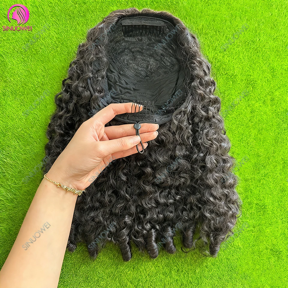 Mezza parrucca Parrucca per capelli umani Parrucche ricci birmani senza colla Coulisse 3 IN 1 Mezze parrucche 250 Densità Parrucche fatte a macchina Capelli neri naturali