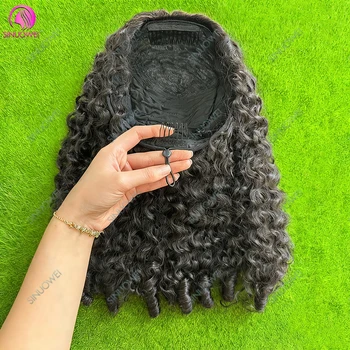 Mezza parrucca Parrucca per capelli umani Parrucche ricci birmani senza colla Coulisse 3 IN 1 Mezze parrucche 250 Densità Parrucche fatte a macchina Capelli neri naturali