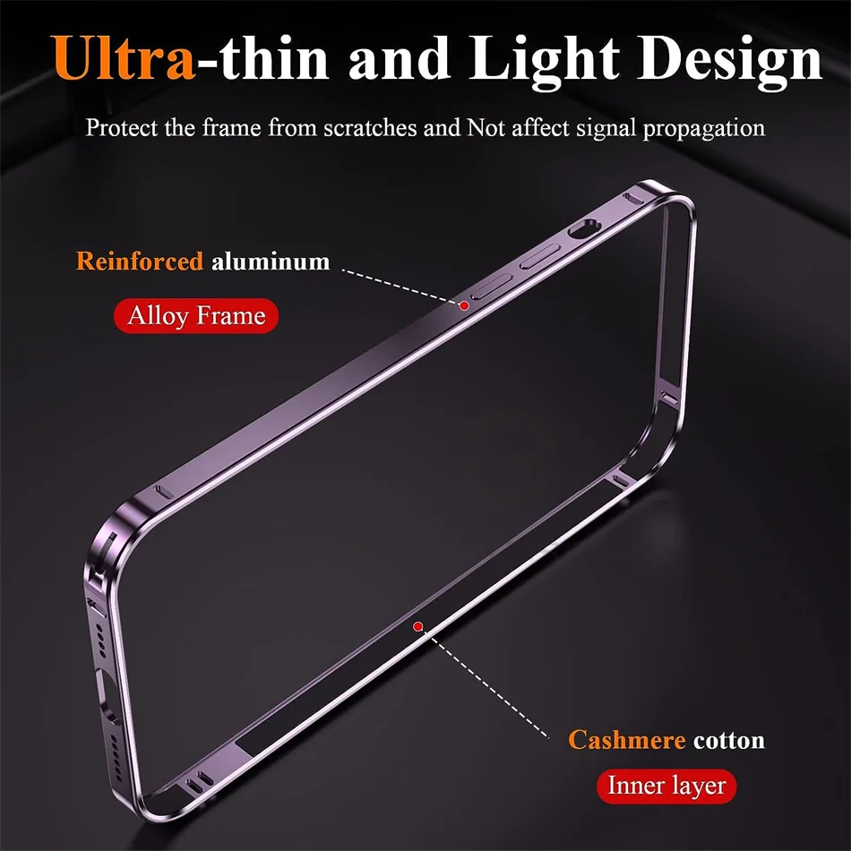 Luxury Light Aluminum Bumper Ultra Slim Case For iPhone 13 12 14 15 16 17 Pro Max 16plus Safety Buckle Metal Alloy Accessories — view 2
