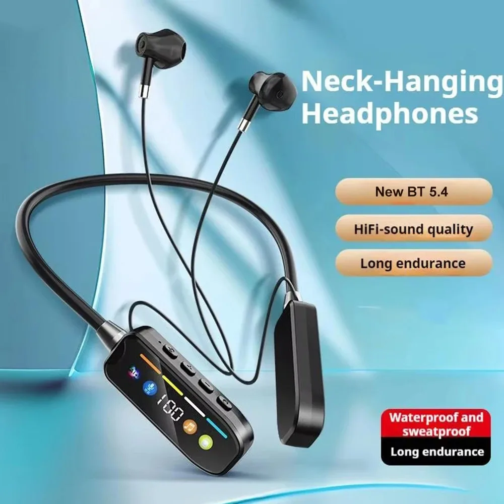 Neckband Earphones HD Screen Bluetooth 5.4 Headphones TWS Wireless Headsets HiFi Stereo Waterproof Earbuds Support TF Card S74c0f119ed5a414db4fffe5fde22f835L