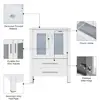 White Stand Cabinet Bathroom Vanity Sink Combo with Blue Boat Glass Vessel Sink & Water-Save Faucet Spacious Storage 4