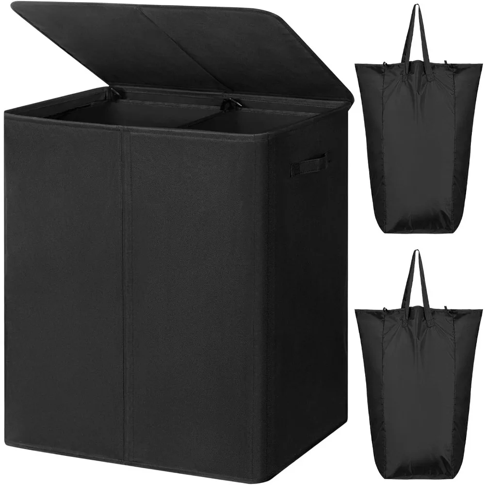 

WOWLIVE 154L Double Laundry Hamper with Lid and Removable Laundry Bags, Large Dirty Clothes Hamper 2 section Collapsible Laundry