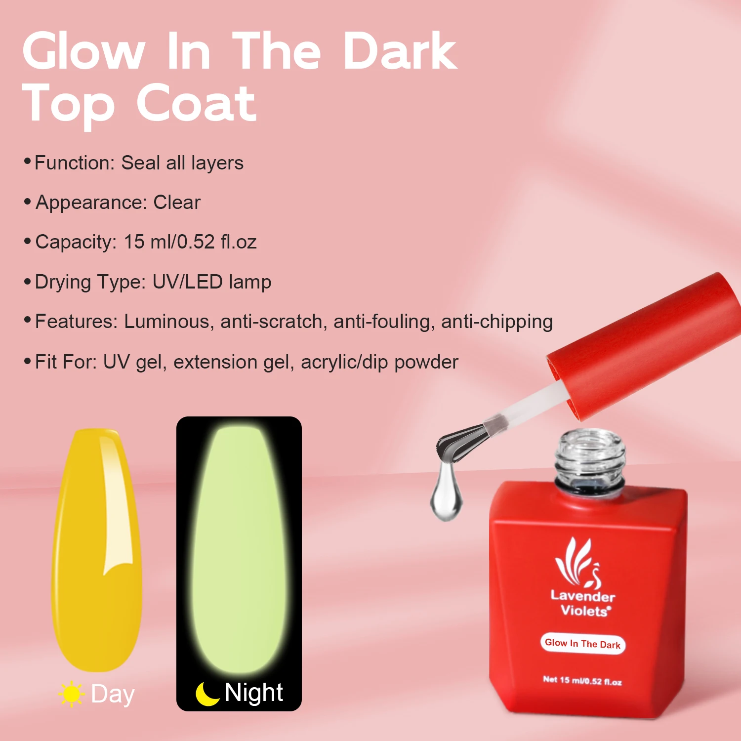 15ml Glow in the Dark Top Coat, Luminous Effect Functional Soak Off Gel Nail Polish for Home Salon Nail Art Manicure Pedicure 2